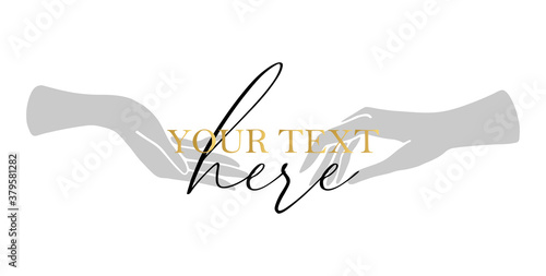 Banner template with elegant female hands in a minimal flat style. Logo for cosmetics, jewelry, beauty products, spa, manicure. Hand drawn boho vector.
