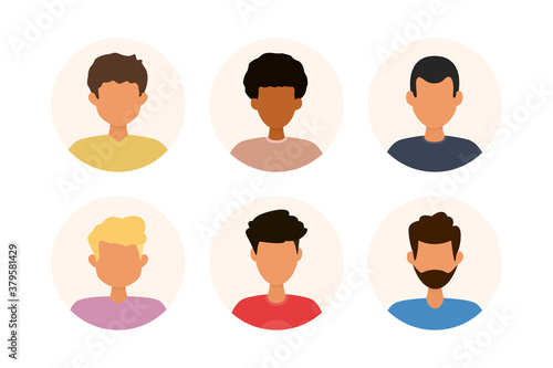 Set of man avatar profile icon. Collection of portraits of people. Vector illustration in cartoon style.