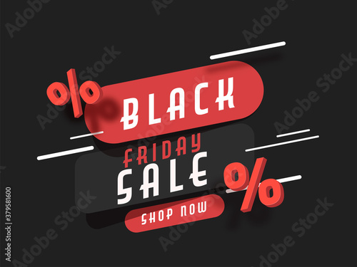 Black Friday Sale Text with 3D Red Percentage Symbols on Dark Background. Can be used as poster design.