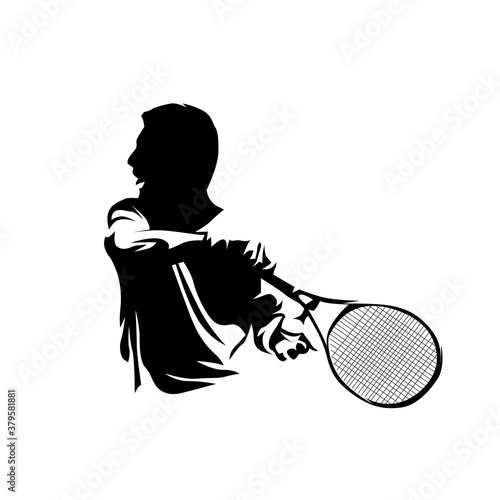 Tennis logo, isolated vector silhouette of tennis player