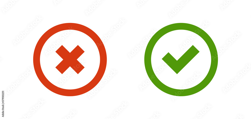 Ok mark, cross and check icon in flat style. Right isolated symbol tick vector Ok mark, cross and check icon in flat style. Right isolated symbol tick vector