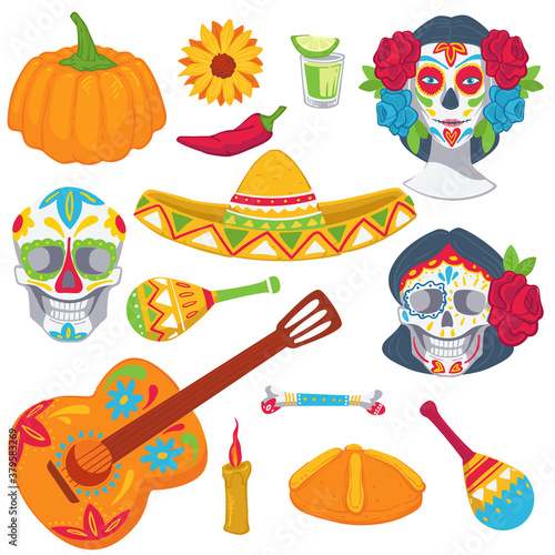 Day of the dead, mexican tradition objects for holiday