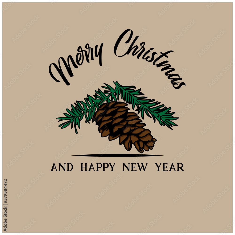 Obraz premium Fir tree branches with pine cone vector illustrations. merry christmas illustration vector