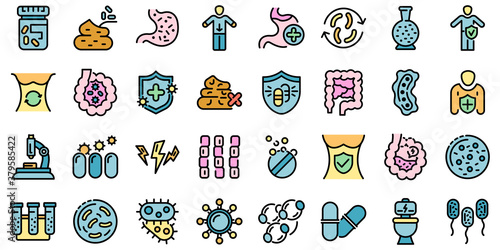 Probiotics icons set. Outline set of probiotics vector icons thin line color flat on white