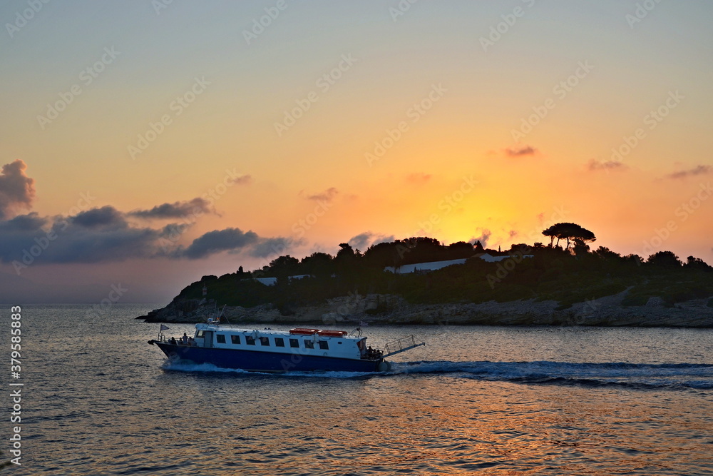 Greece,island Paxos-sunrise over the island Panaghia