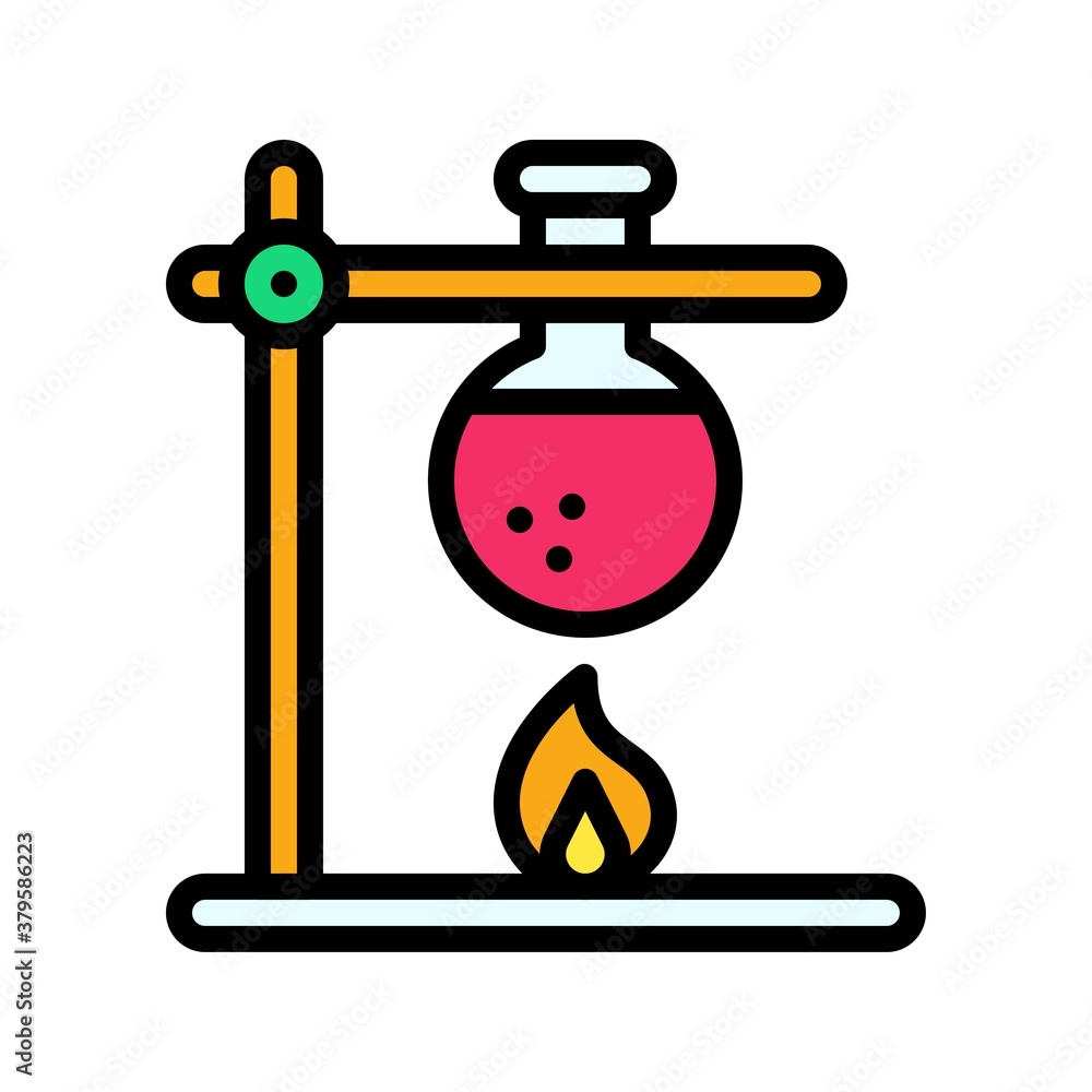 laboratory icon related laboratory flask with stand and fire vector with editable stroke
