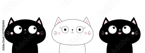 Cat head face line contour silhouette icon set. Funny kawaii doodle animal. Cute cartoon funny pet character. Flat design. White background. Notebook cover, tshirt, greeting card, sticker print