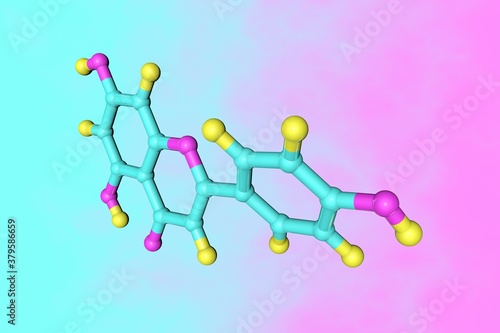 Molecular structure of flavonoid apigenin that found in a range of plants, including chamomile. It is used as a treatment for insomnia. Scientific background. 3d illustration photo