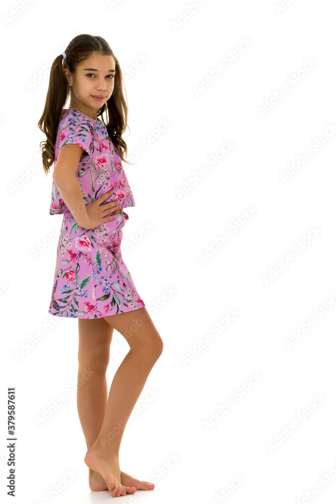 Elegant girl in a dress.Isolated on white background. Elegant girl in a dress.Isolated on white background.