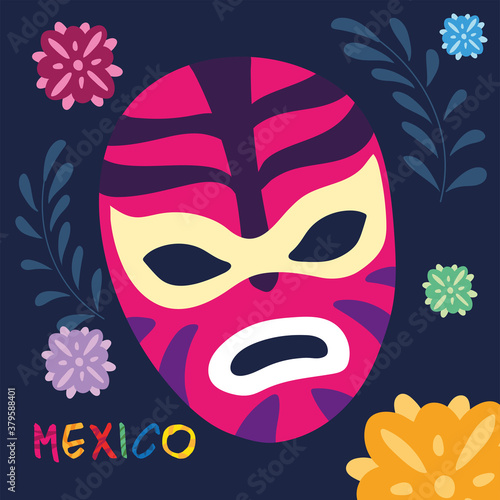 label mexico with mexican wrestler mask