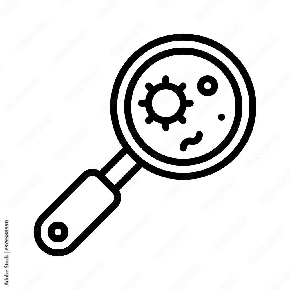 laboratory icon related laboratory viruses with magnifying glass vector in lineal style, laboratory icon related laboratory viruses with magnifying glass vector in lineal style,