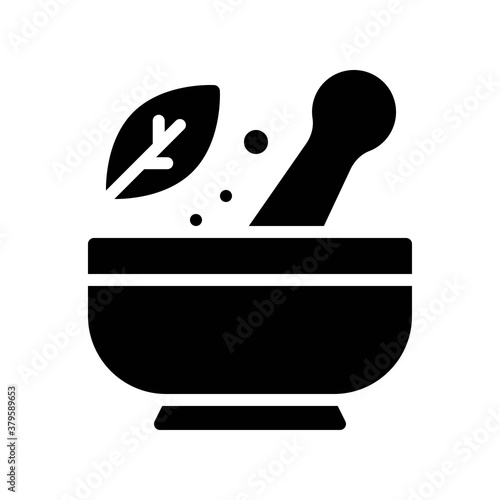 laboratory icon related laboratory medicine crusher bowl with leafs vector in solid design,