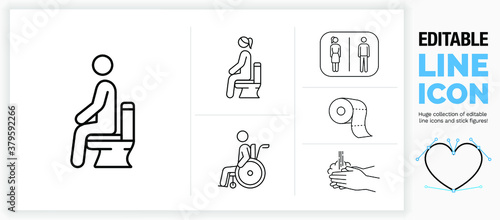 Editable line icon set of toilet usage, part of a huge collection of editable line icons! 