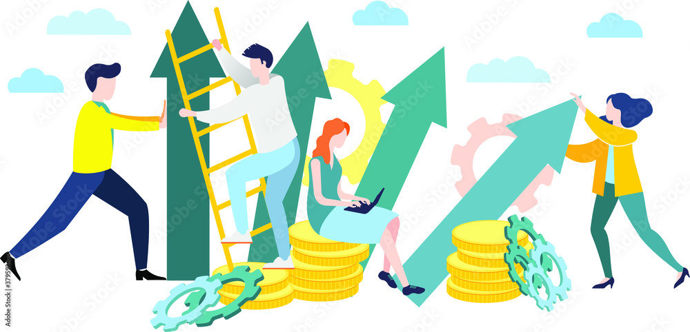Vector graphics. Illustration in the style of flat design. Teamwork. Brainstorming. Images for business. Work schedule. Achieving goal. Problem solution. Vector graphics. Illustration in the style of flat design. Teamwork. Brainstorming. Images for business. Work schedule. Achieving goal. Problem solution.