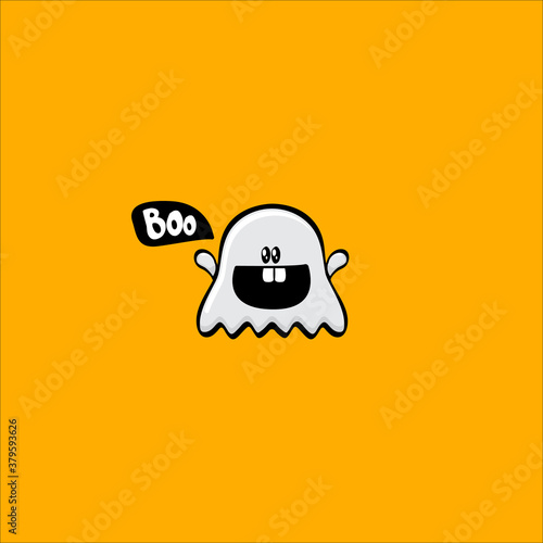 cartoon cute ghost isolated on orange background. Funny boo ghost icon