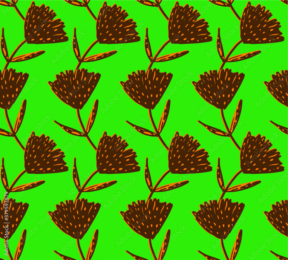 Fototapeta premium Abstract Hand Drawing Geometric Tile Flowers and Leaves Repeating Vector Pattern Isolated Background 