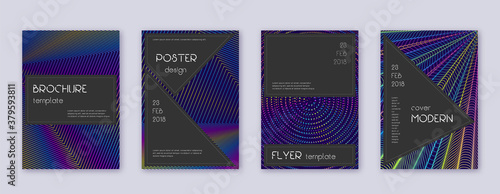 Black brochure design template set. Rainbow abstra