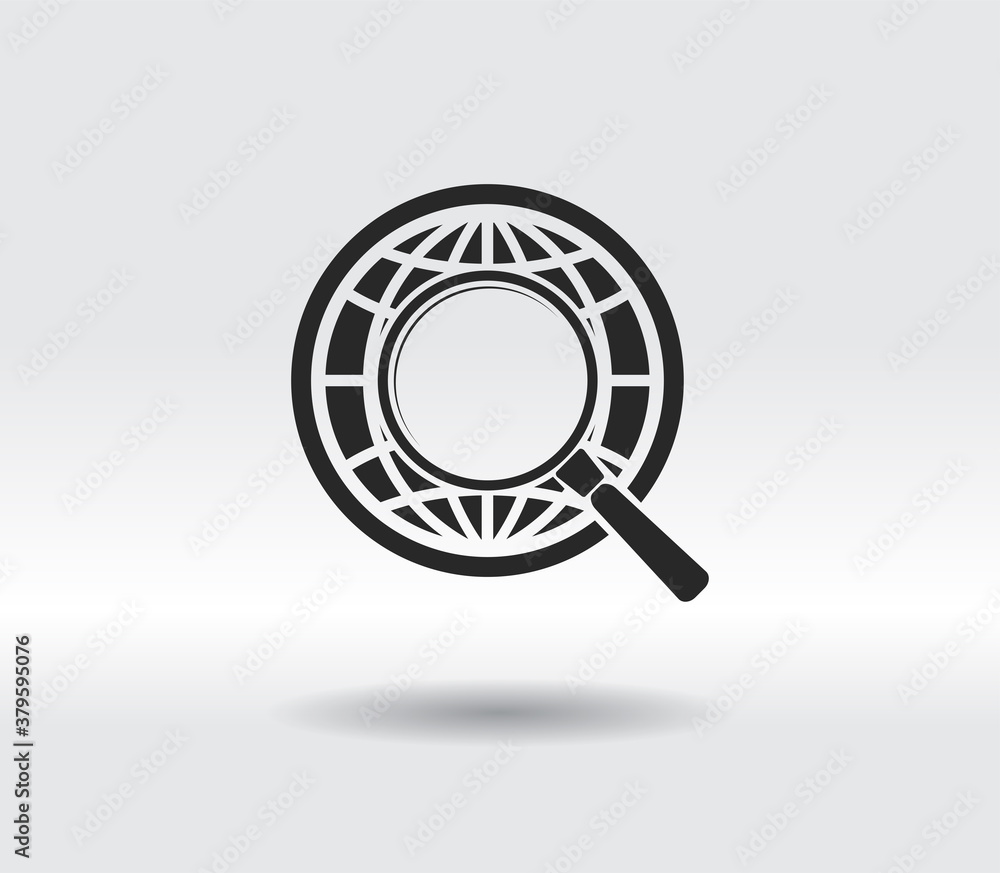Earth with magnifying glass search icon, vector illustration. Flat design style Earth with magnifying glass search icon, vector illustration. Flat design style