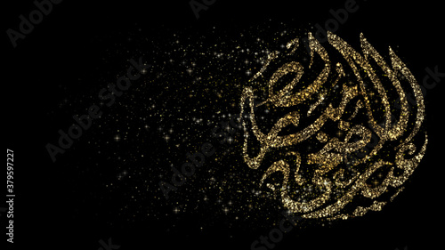 Eid Al Adha Mubarak or the Festival of Sacrifice for the Muslim community background decorations with elegant arabesque calligraphy text particles design photo