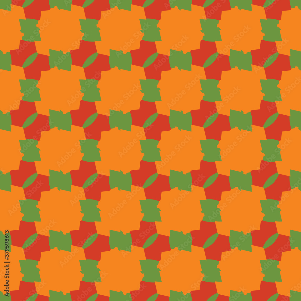 Vector seamless pattern texture background with geometric shapes, colored in orange, red, green colors. Vector seamless pattern texture background with geometric shapes, colored in orange, red, green colors.