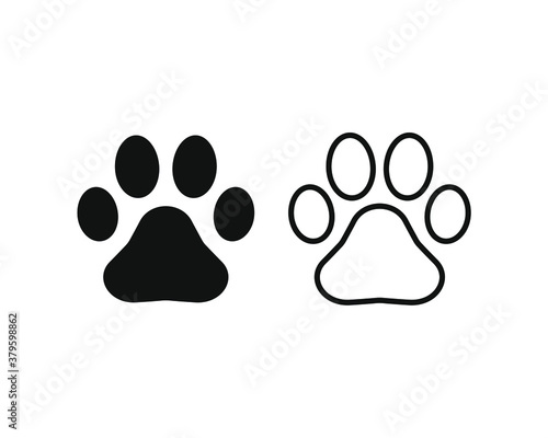 Animal paw print vector icon. Dog or cat footprint trail sign. Pet foot shape mark symbol. Petshop store or vet logo. Black silhouette isolated on white background.