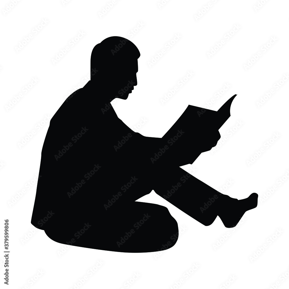 Sitting man read a book silhouette vector