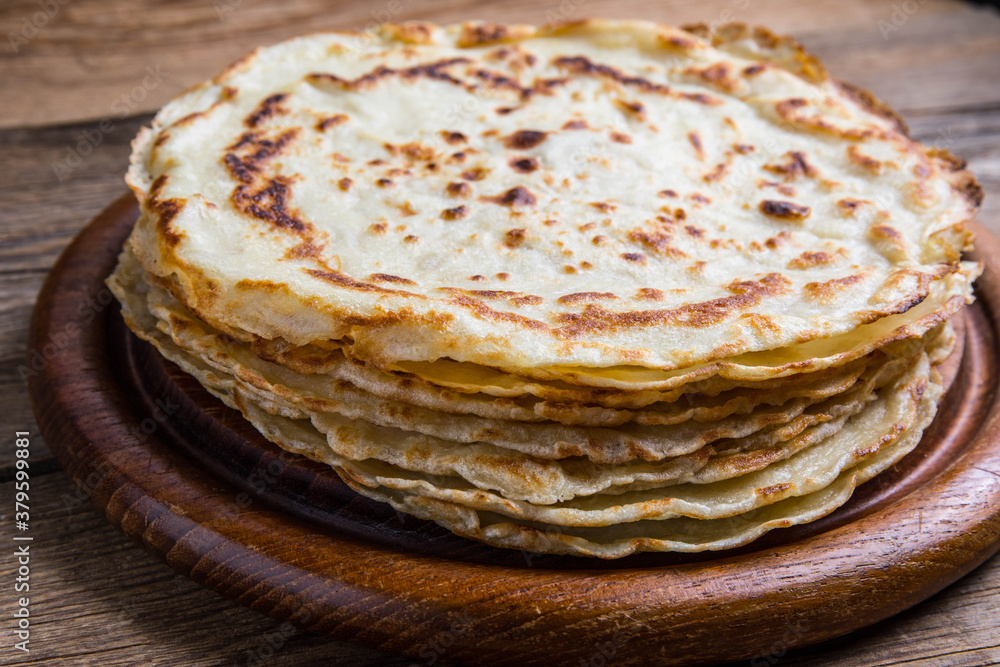 Stack of yeast pancakes. Stack of yeast pancakes.