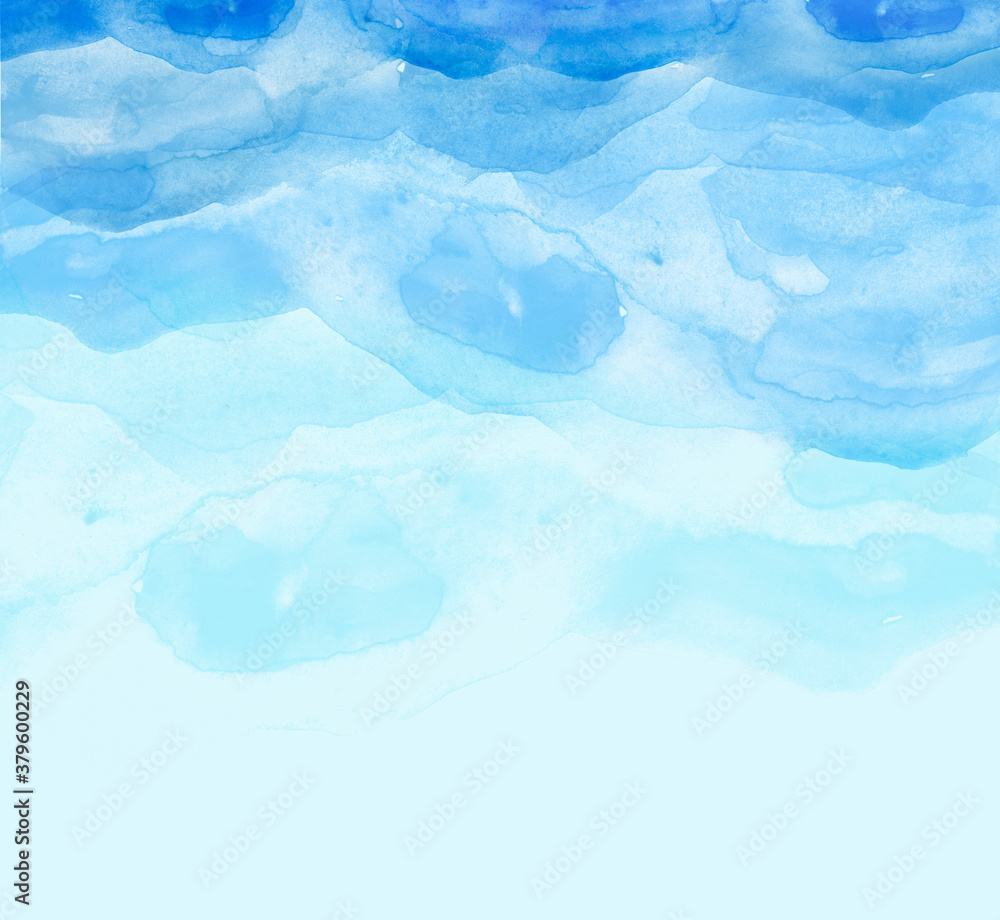 Watercolor line of blue paint, splash, smear, blot, abstraction. Used for a variety of design and decoration. Strokes of paint, lines, splash. Horizontal line,background. Blue sea, Hill, fog mountain Watercolor line of blue paint, splash, smear, blot, abstraction. Used for a variety of design and decoration. Strokes of paint, lines, splash. Horizontal line,background. Blue sea, Hill, fog mountain