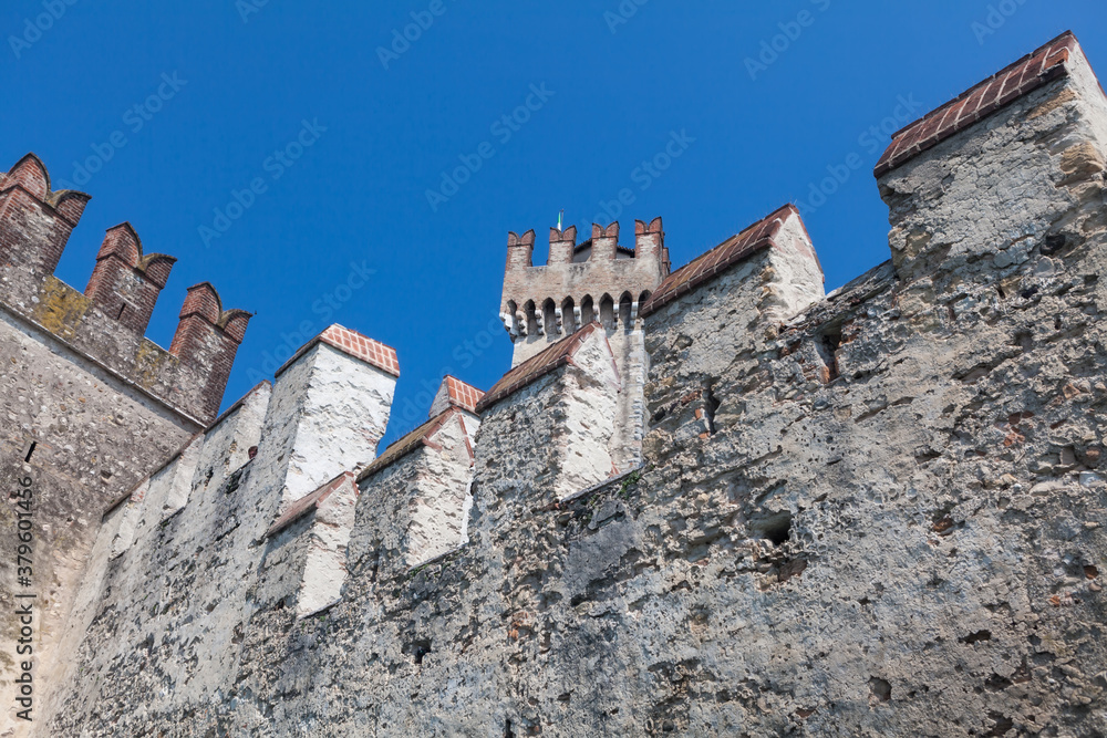 The wall of Scaligero Castle of Sirmione. Italy.