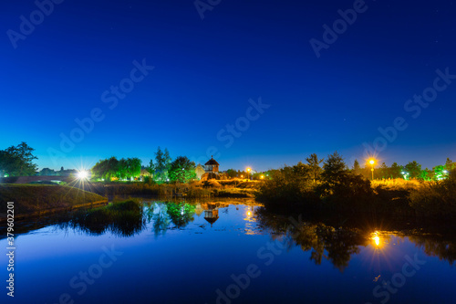Beautiful scenery at the settlement of Trade Factory in Pruszcz Gdanski at night, Poland.