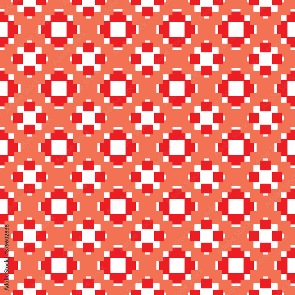 Fototapeta premium Vector seamless pattern texture background with geometric shapes, colored in red, orange, white colors.