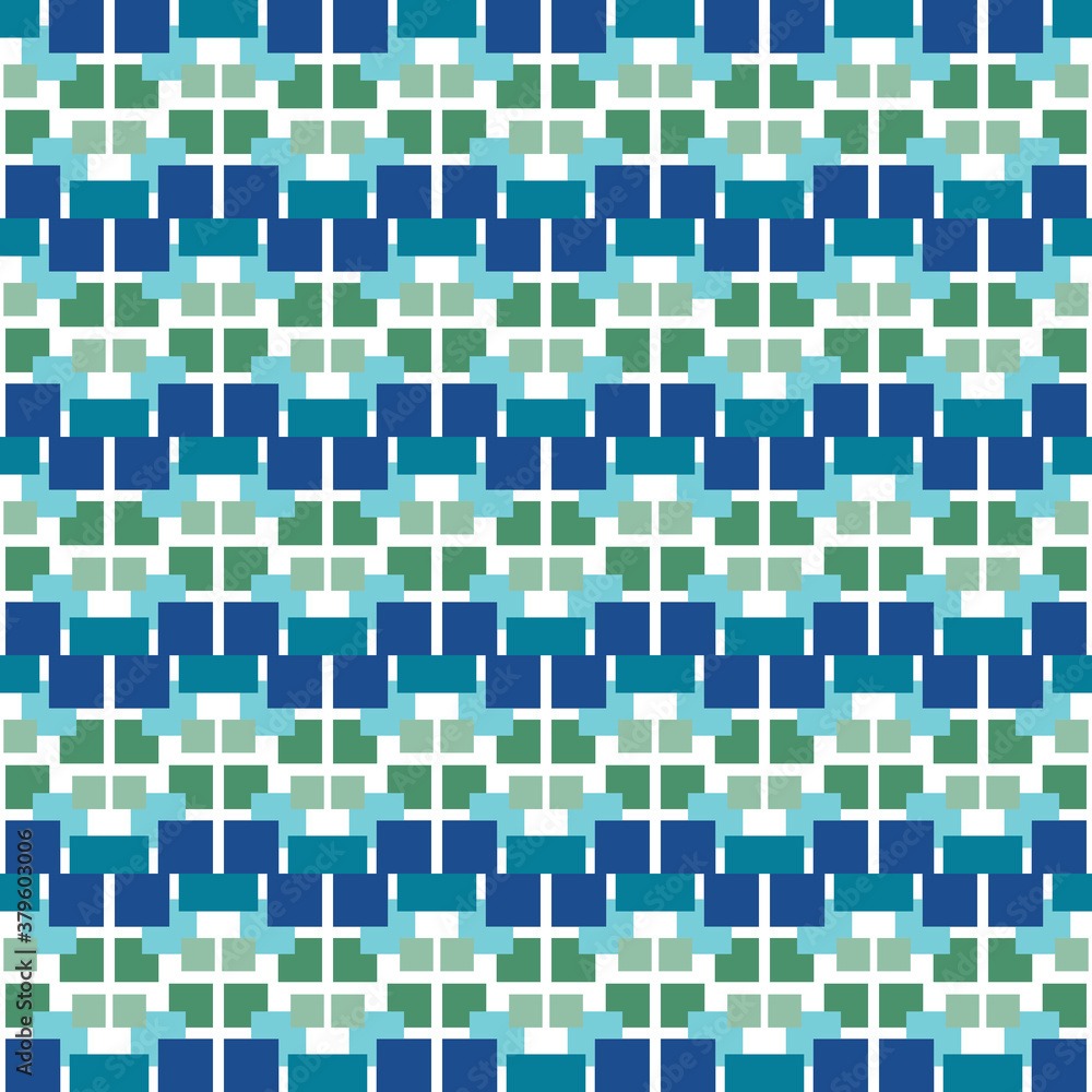 Fototapeta premium Vector seamless pattern texture background with geometric shapes, colored in blue, green, white colors.