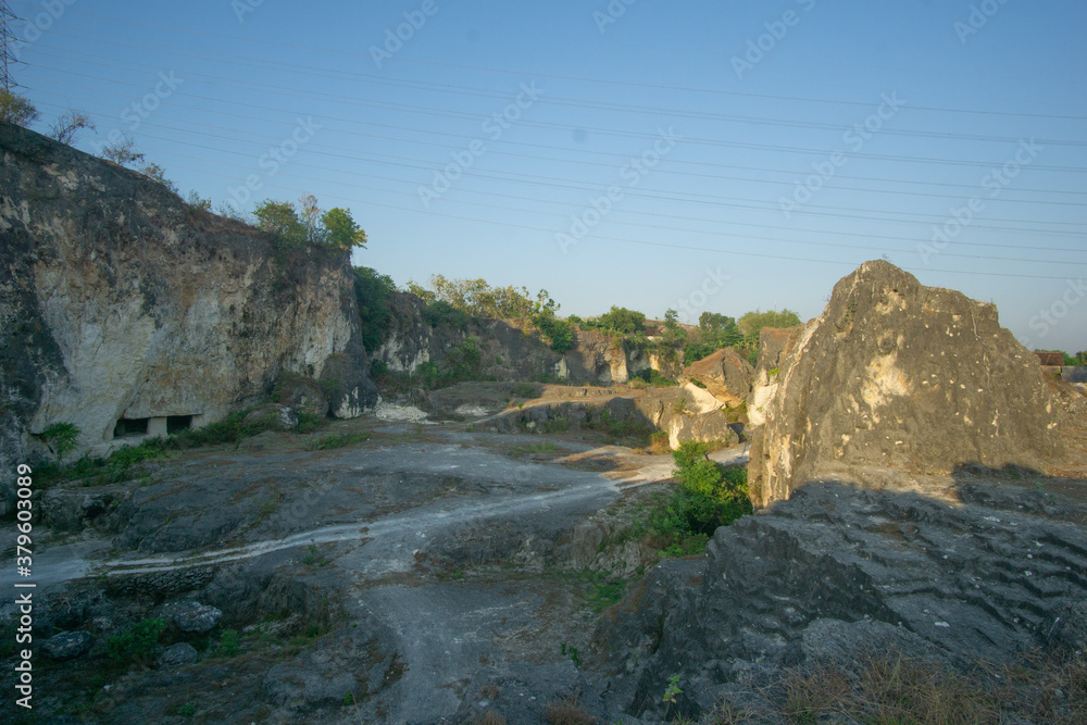 View of the limestone hills in Bojonegoro, Indonesia in the morning