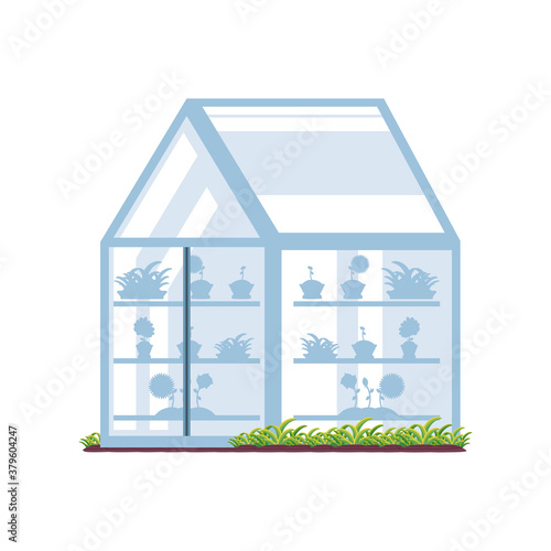 garden and transparent greenhouse detailed style icon vector design