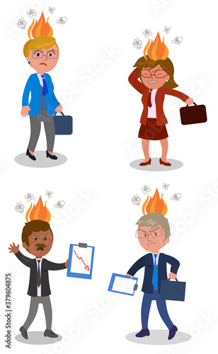 Very enraged businessmen and businesswomen, vector
