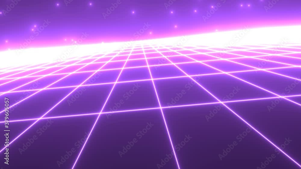 Moving Over an 80s Techno Cyberpunk Plane Grid 1980s Space Gaming ...