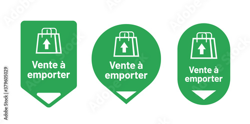 Vente à emporter, pour sticker ou signalétique, à poser au sol, sur vitrine, ou étiquetage. Facile à modifier.