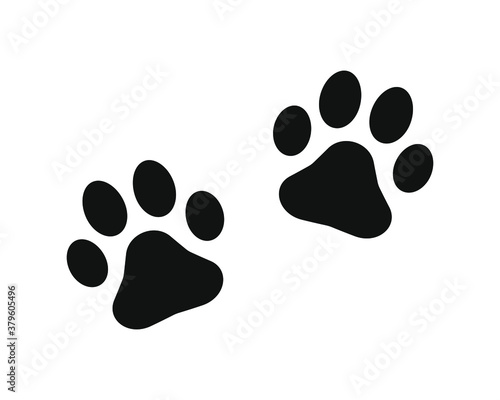 Animal paw print vector icon. Dog or cat footprint trail sign. Pet foot shape mark symbol. Petshop store or vet logo. Black silhouette isolated on white background.