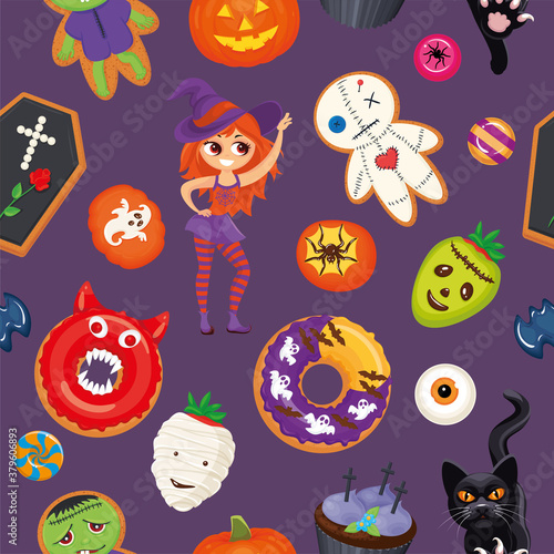HALLOWEEN PATTERN WITH VARIOUS ELEMENTS