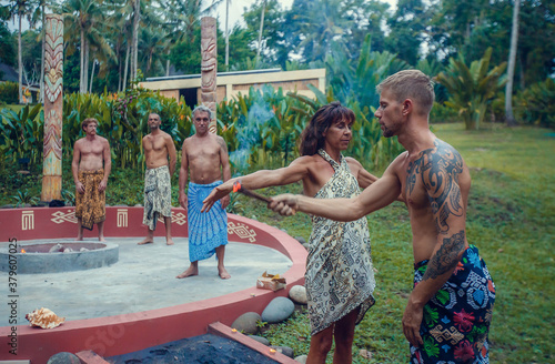 Copal incense purifiction therapy ritual before Mayan Temazcal- traditional steam sauna bath. Shaman performing resin smoke ceremony- clear away all negative energy and make positive changes photo