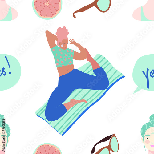 Seamless pattern and hand drawn texture.  You take care of yourself. Vector flat illustration
