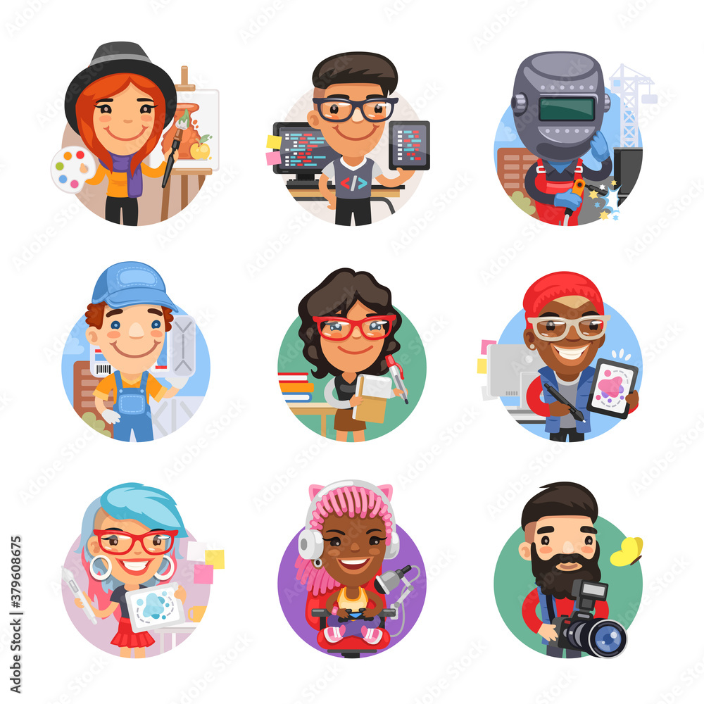 Cartoon People Avatars with Different Professions Cartoon People Avatars with Different Professions