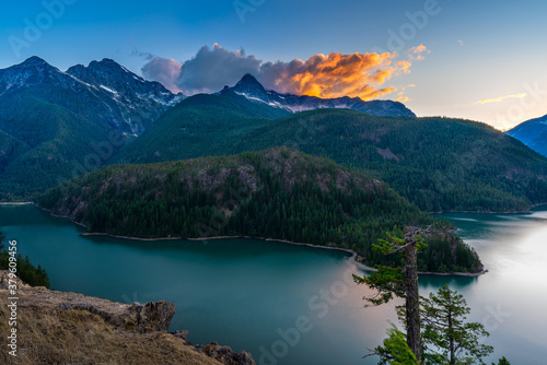 Beautiful lake and mountain with colorful