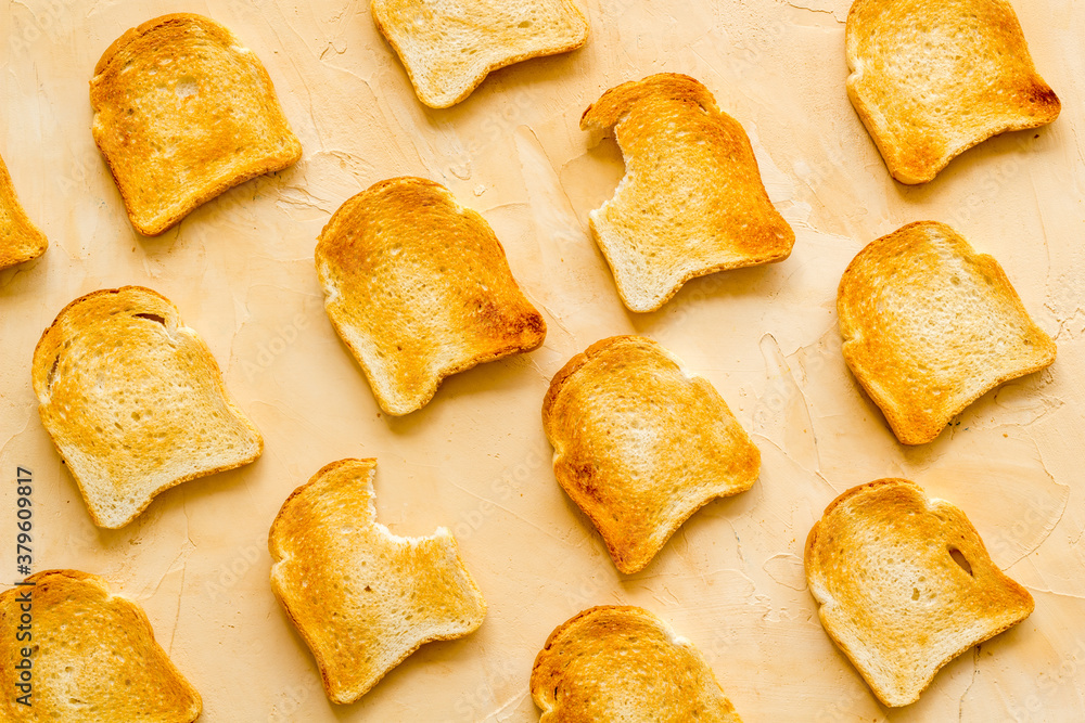 Slices of toast bread pattern. Food background. Top view Slices of toast bread pattern. Food background. Top view