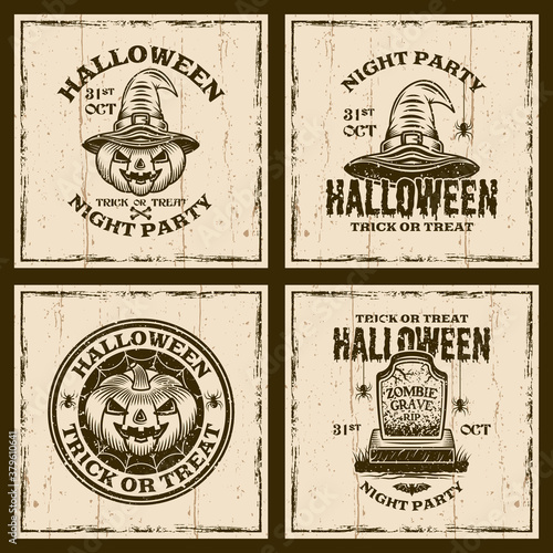 Set of halloween vector vintage emblems or badges