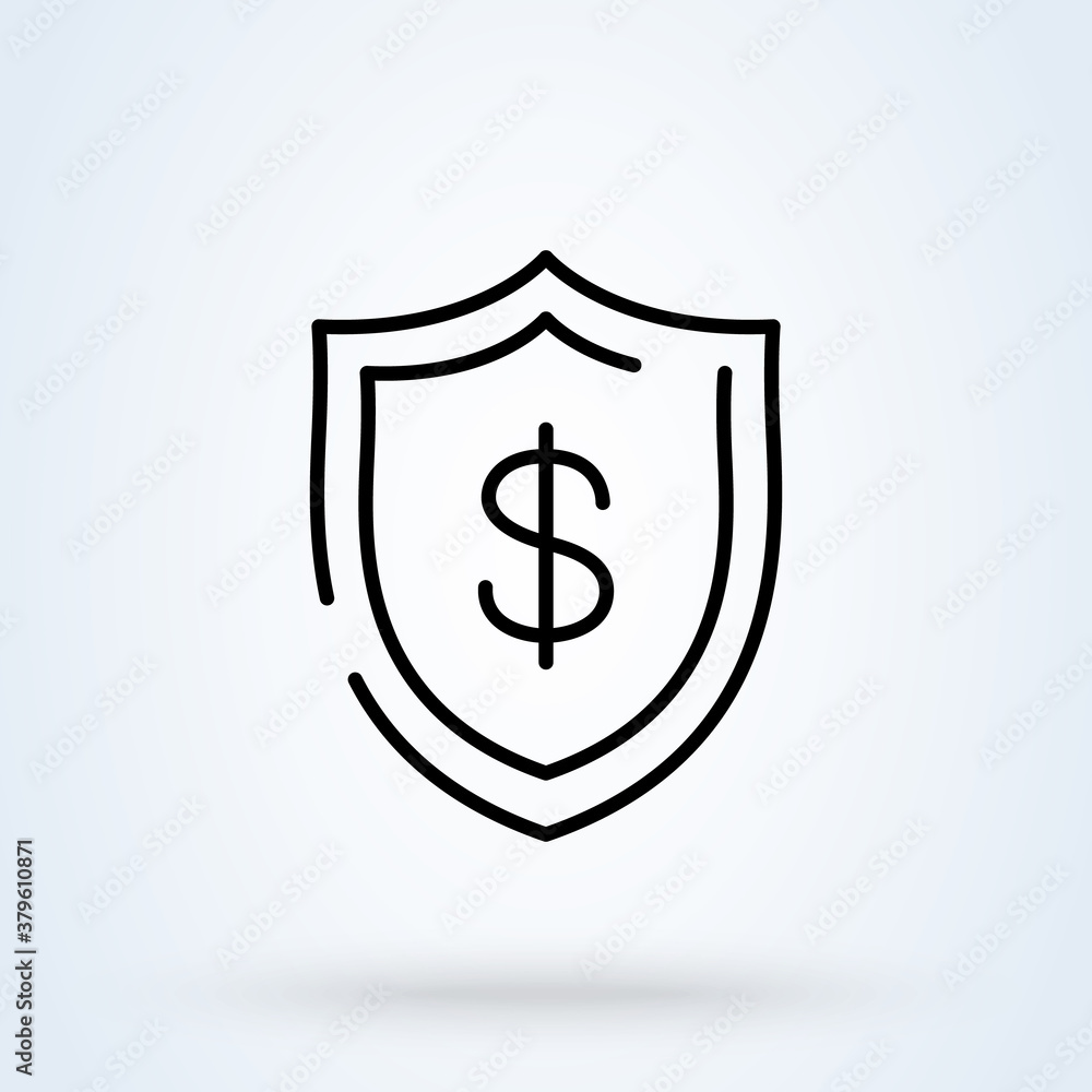 shield dollar line icon or logo. Money Guard concept. Shield and check of secure money bank linear vector illustration. shield dollar line icon or logo. Money Guard concept. Shield and check of secure money bank linear vector illustration.