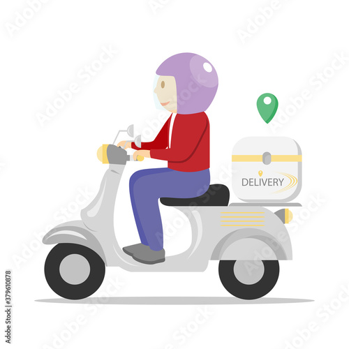 A delivery man riding a motorcycle for delivering parcels to customers cartoon vector