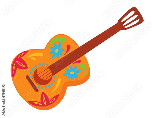 Mexican acoustic guitar with ornaments and decor vector