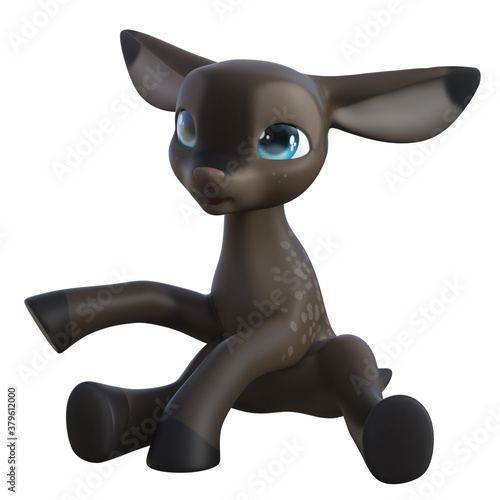 3d illustration of a little brown toon deer in a sitting position