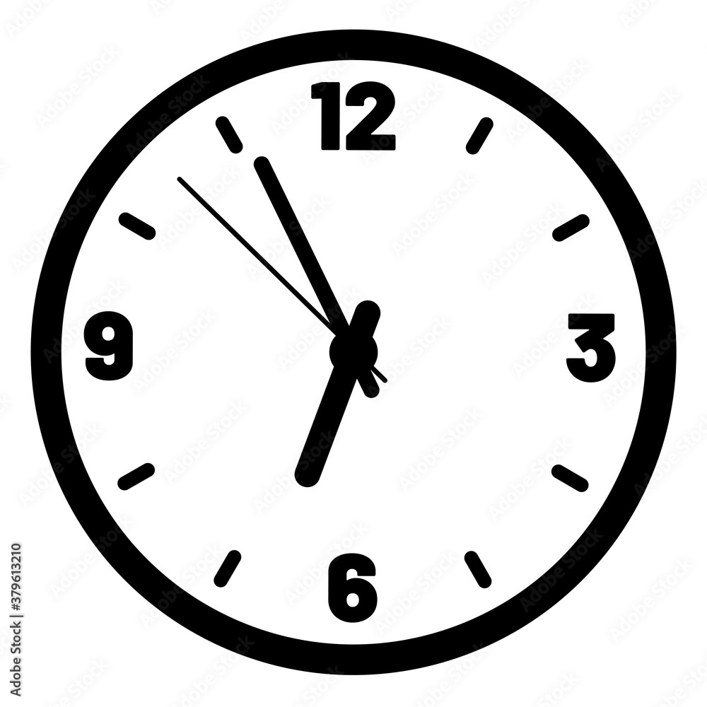 Wall or table clock. Vector illustration. Round classic design. Time in hours and minutes. Wall or table clock. Vector illustration. Round classic design. Time in hours and minutes.